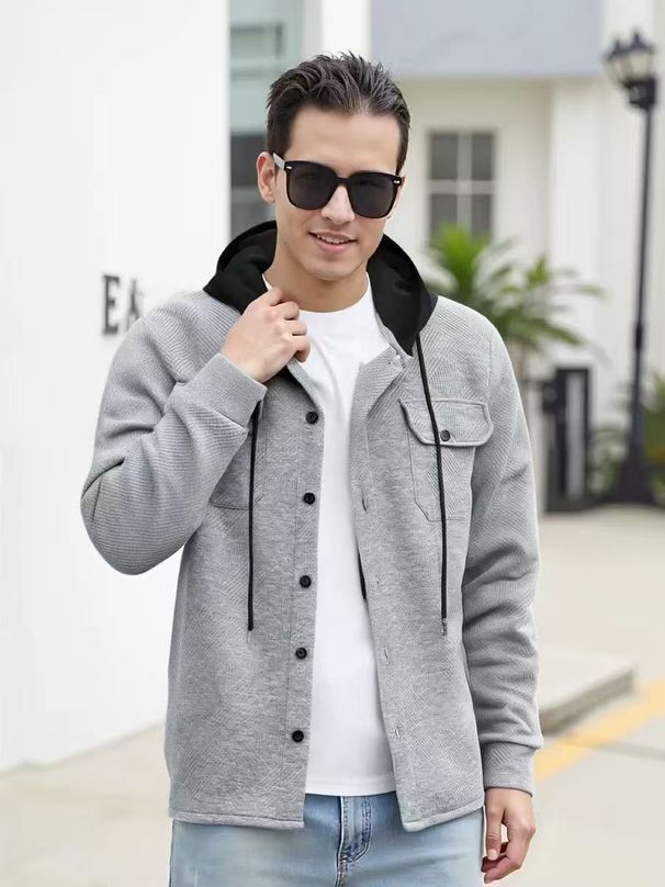 Cross-Border European And American New Heavy Jacquard Long Sleeve Color-Block Hooded Cardigan Sports Casual Men's Jacket_viptrois.com