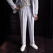 Men's Summer Seersucker Paris Button Naples Blue Striped High Waist Straight Leg British Casual Trousers_viptrois.com