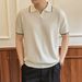 Men's Sophisticated Elegant Knit Shirt Contrasting Trim Turn Down Collar Breathable Ice Silk Business Casual Top Tee_viptrois.com