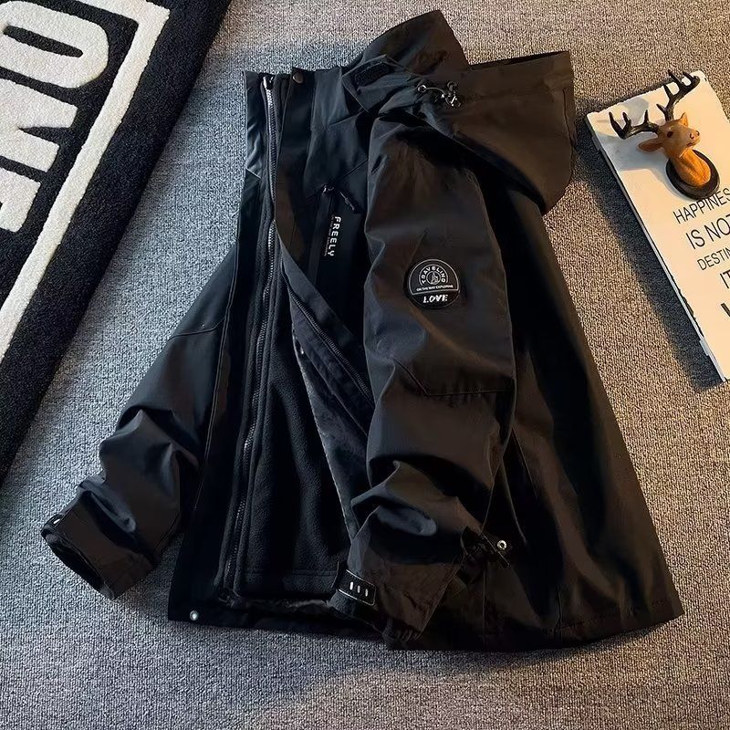 Pure Heavyweight Outdoor Men's 3-in-1 Detachable Winter Fleece Lined Thickened Hooded Mountaineering Jacket_viptrois.com