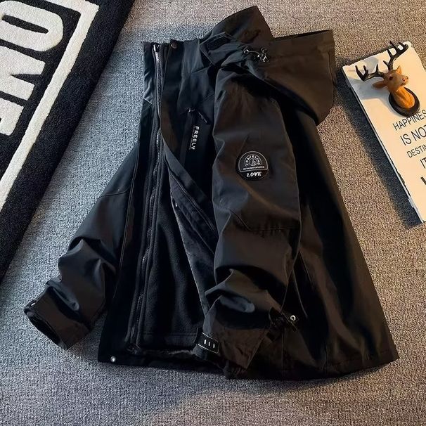Pure Heavyweight Outdoor Men's 3-in-1 Detachable Winter Fleece Lined Thickened Hooded Mountaineering Jacket_viptrois.com