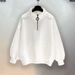 Unisex High-Neck Zip-Up Sweatshirt – Minimalist Oversized Pullover With Kangaroo Pocket (Black & White)_viptrois.com