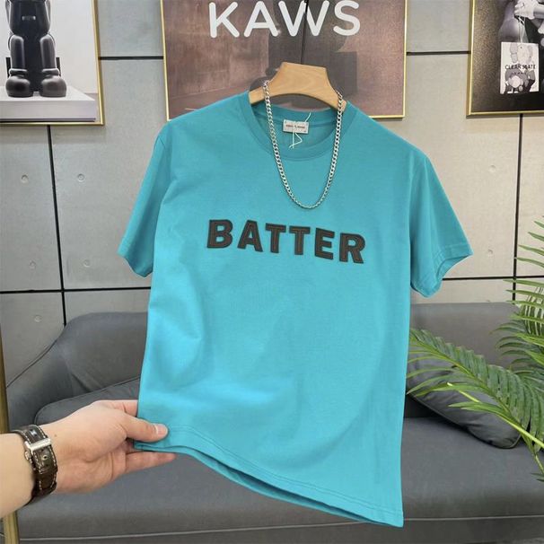 Half Sleeve T-Shirt Men's Summer Trend Short Sleeve Letter Printing Korean Version Crew Neck Slim-fit Versatile Bottom Shirt T-Shirt_viptrois.com