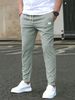 Men's Slim Fit Casual Pants - Solid Color, Nine-Point Design, Leather Label Detail, Comfortable Pocket Trousers_viptrois.com