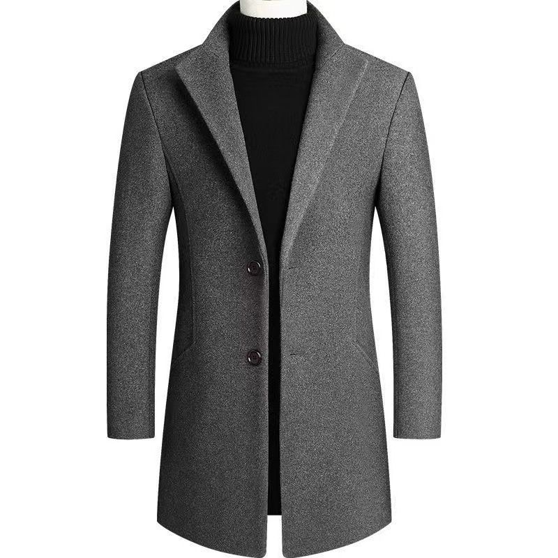 Pulse Cross-Border Autumn Winter European And American Mid-Length Slim Fit Solid Color Wool Trench Coat Men's Clothing_viptrois.com