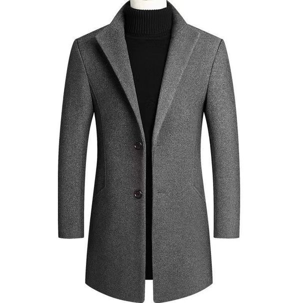 Pulse Cross-Border Autumn Winter European And American Mid-Length Slim Fit Solid Color Wool Trench Coat Men's Clothing_viptrois.com