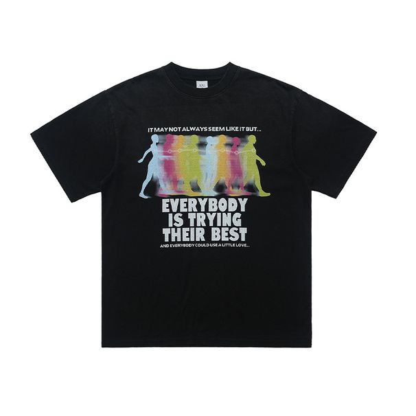 American Style Trendy T-Shirt Unisex High Street Printed Washed Vintage Cotton Short Sleeve_viptrois.com