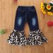 Children's Clothing Ins Summer Fashionable Girls Jeans Children's Blue Denim Splicing Leopard Print Flared Pants_viptrois.com
