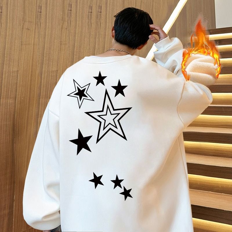 Men's Autumn And Winter New Velvet Thickened Long-sleeved T-shirt Ruffian Handsome Top Couple Trendy Crew Neck Sweater_viptrois.com