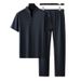 Men's Clothing Ice Silk Stand Collar Short Sleeved Sports Casual Fashion Handsome Loose Casual Tencel Two Piece Suit_viptrois.com