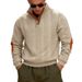 Men's Heavyweight Textured Pullover Sweatshirt Winter Casual Henley Neck Streetwear Top With Contrast Panels_viptrois.com