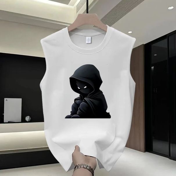 2025 New Cotton Printed Crew Neck Vest Sleeveless Loose Casual Short-sleeved T-shirt For Men And Women_viptrois.com