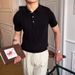 2025 Spring/Summer POLO Collar Sweater Short Sleeves Slim Fit Trendy Stripe Solid Color Polo Pullover Knitwear Men's_viptrois.com