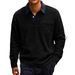 "Men's Retro Corduroy Polo Shirt – Color Block Long Sleeve Button Pocket Casual Top (Black, Army Green, Dark Blue, Khaki)"_viptrois.com