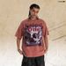 American-style Distressed Washed Pure Cotton Loose Casual Angel Plaster Print Men's Short-sleeve T-shirt_viptrois.com