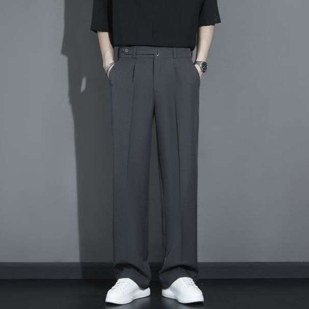 Men's High-Waisted Black Suit Pants Casual Clean Fit Stylish Sophisticated Loose Wide Leg Straight Leg Bottoms_viptrois.com