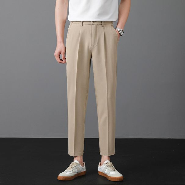 Men's Clothing Classic Color Spinning Casual Trousers Elastic Waist Light Luxury Youth Nine Point Trousers_viptrois.com