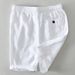 Men's Clothing Solid Color Casual Pure Linen Loose Straight Drawstring Shorts Beach Pants_viptrois.com
