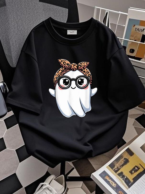 Halloween Ghost Glasses Boo Spooky Season Women Toddler Girl T-Shirt Women Unisex T-Shirt For Women Casual Casual Top For Everyday Wear Breathable Streetwear Print Round Neck Short Sleeve Graphic Versatile Comfortable Designer Clothes Slightly_viptrois.com