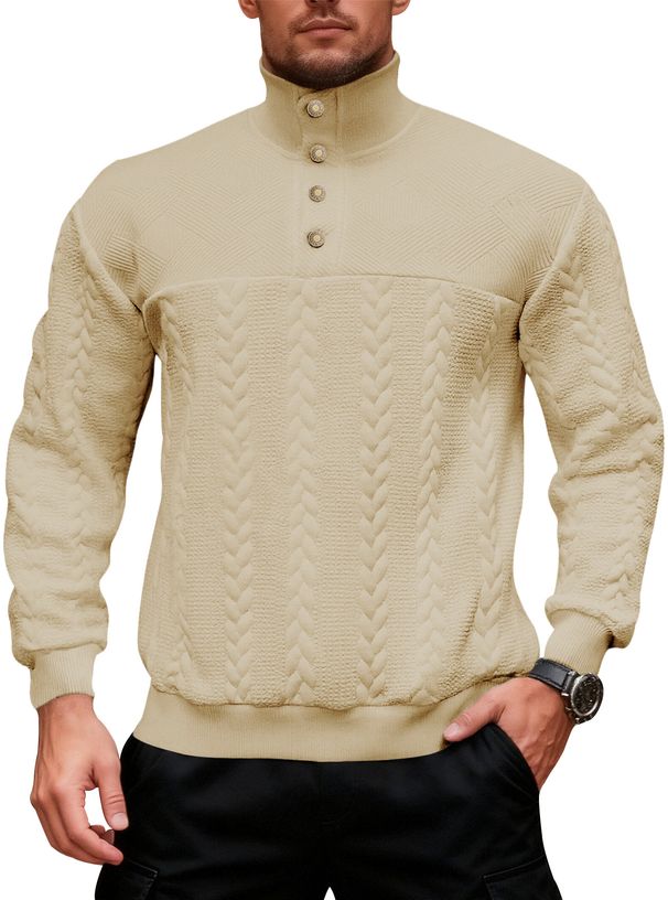 Men's Clothing Vintage-Inspired Heavyweight Knit Zip-Up Sweatshirt With Patchwork Design – Relaxed Fit, Stand Collar, Long Sleeve For Autumn & Winter_viptrois.com