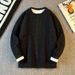 Men's Casual Retro Knit Sweater - Loose Fit Round Neck Pullover For Winter, Solid Color Japanese Style Fashion Top_viptrois.com