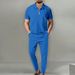 Men's Sets 2024 Autumn New Men's Solid Color Waffle Polo Neck Short Sleeve Zipper Pants Set_viptrois.com