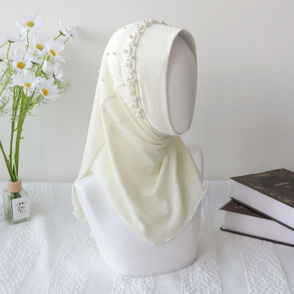 Women's Hijab beaded headgear solid color headband comfortable scarf shawl_viptrois.com