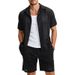 Men's Summer Hawaiian Print Short Sleeve Shirt & Shorts Set, Breathable Beach Outfit For Tropical Vacation, Casual Linen-Like Polyester Fabric_viptrois.com