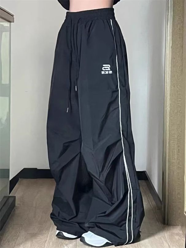 Y2K Men Streetwear Techwear Black Cargo Korean Haruku Parachute Track Pants Women Sweatpants Wide Leg Joggers Trousers_viptrois.com