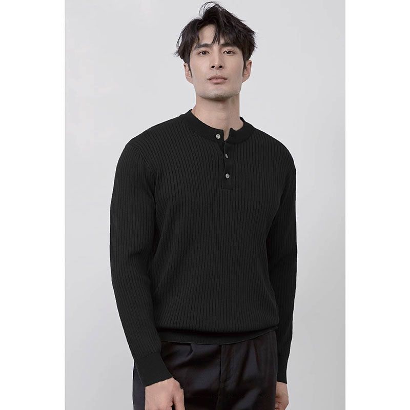 Men's Slim-Fit Henley Knit Shirt - Breathable Polyester Long Sleeve Top, Striped Muscle Fit For Gym & Casual Wear (Spring/Fall Collection)_viptrois.com