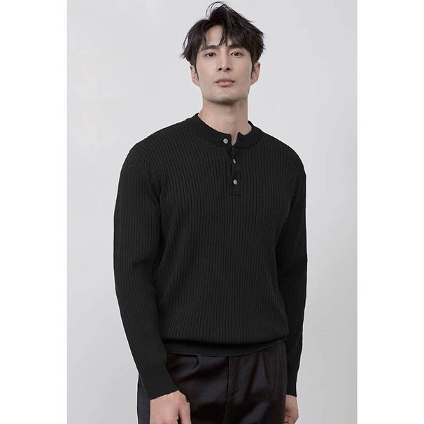 Men's Slim-Fit Henley Knit Shirt - Breathable Polyester Long Sleeve Top, Striped Muscle Fit For Gym & Casual Wear (Spring/Fall Collection)_viptrois.com