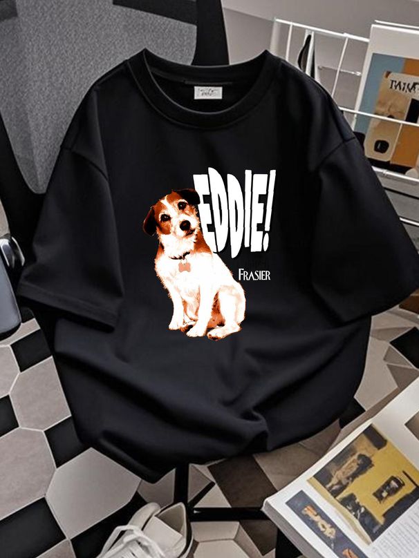 Frasier Eddie Logo T Shirt Mens Licensed Classic TV Show Red Top For Everyday Wear Stylish Casual Stretched Summer Graphic Comfortable Homme_viptrois.com