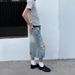 Men's Clothing Retro Hole Wide Leg Jeans For Men And Women Summer Washed Distressed High Waist Loose Straight Leg Seven Point Jeans_viptrois.com