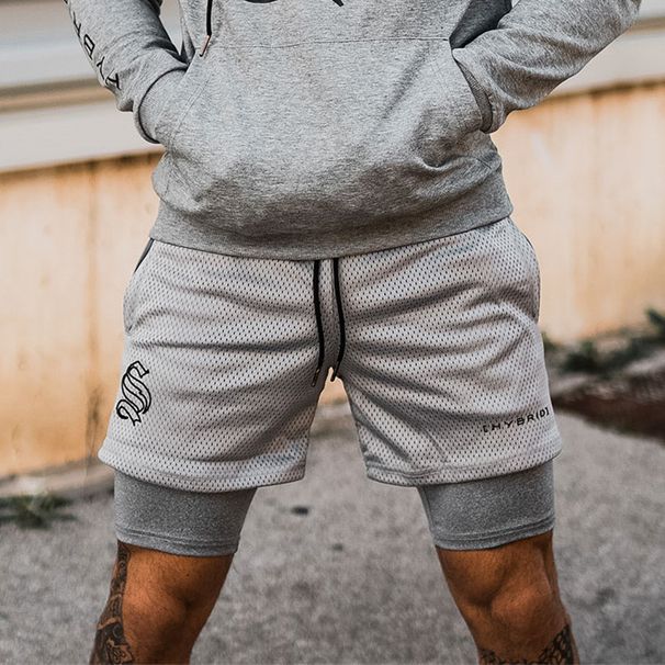 Men's clothing training fake two basketball running fitness pants_viptrois.com