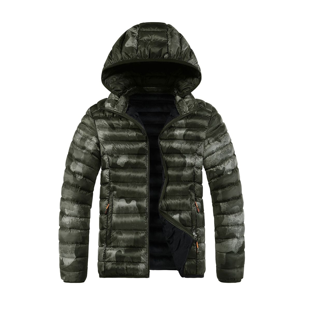 Men's Clothing Camouflage Hooded Zip-Up Jacket - Slim Fit, Detachable Hood, Lightweight Polyester Fill For Winter Outdoor & Casual Wear (Grey)_viptrois.com
