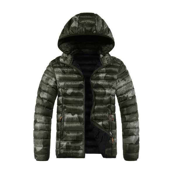 Men's Clothing Camouflage Hooded Zip-Up Jacket - Slim Fit, Detachable Hood, Lightweight Polyester Fill For Winter Outdoor & Casual Wear (Grey)_viptrois.com