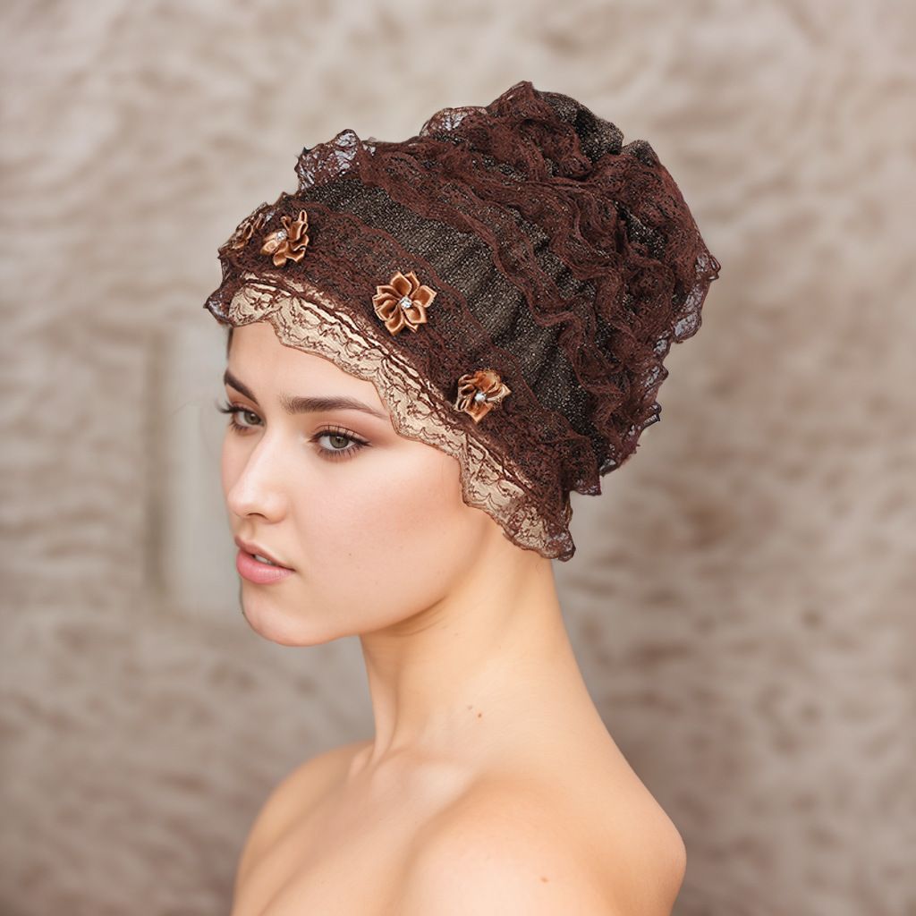 New Four Season Style 5 Small Flowers Stretchy White Hair Lace Cap Fashion Home Hat Plate Hair Hat_viptrois.com