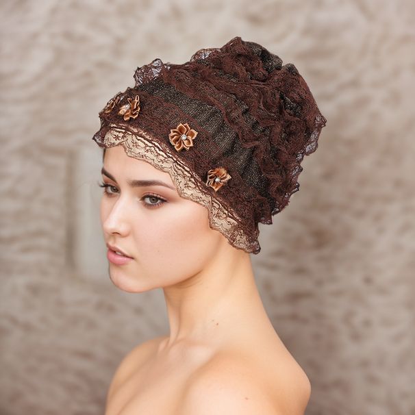 New Four Season Style 5 Small Flowers Stretchy White Hair Lace Cap Fashion Home Hat Plate Hair Hat_viptrois.com