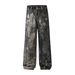 Men's Clothing Splashed Printed Jeans Washed Heavy Loose Wide Leg Floor Length Pants_viptrois.com