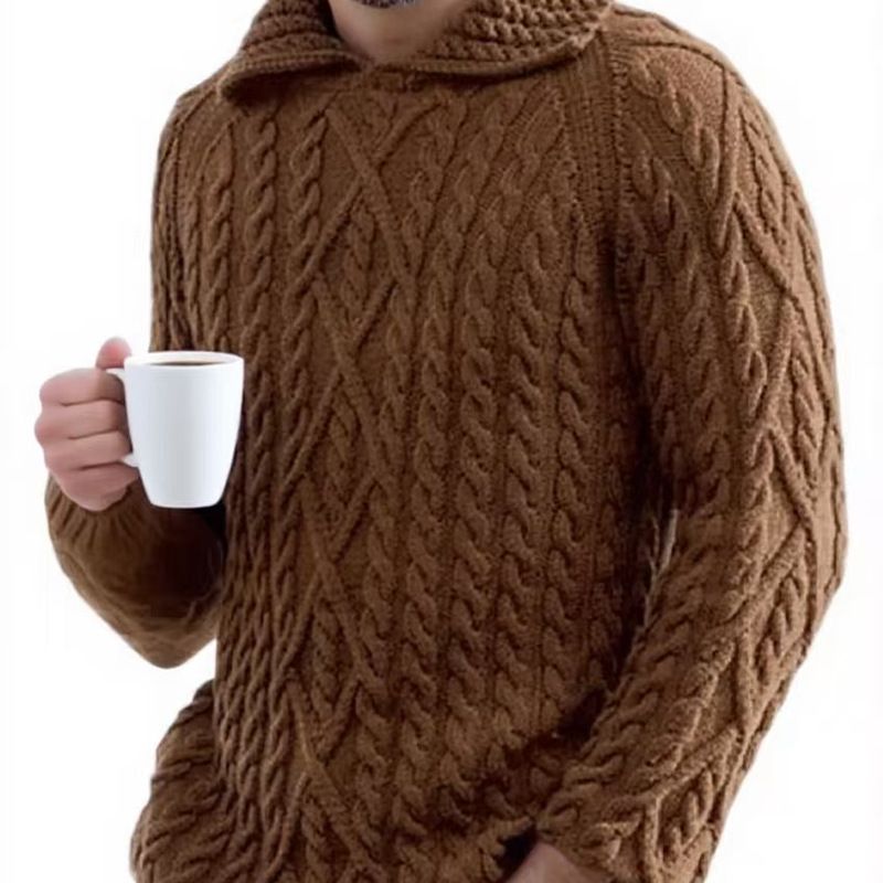 Men’s Casual Knit Sweater – Retro Cable Design, Breathable & Stretchy, Relaxed Fit For Urban Style (Grey, Navy, Wine Red & More)_viptrois.com
