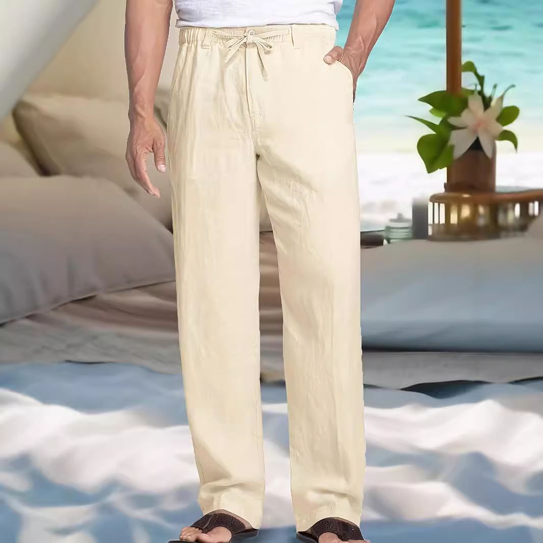 Men's Clothing Summer New Men's Casual Comfort Trousers Elastic Drawstring Pants_viptrois.com