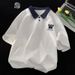 Men's Short Sleeve Polo Shirt Summer Loose Fit Embroidered Heavyweight Pure Cotton Youth College Style Color Blocking T-Shirt_viptrois.com