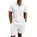 Men's American Style Casual Vacation Commuter Polo Shirt And Shorts Set Summer Linen Plus Size Simple Beachwear With Short Sleeves_viptrois.com