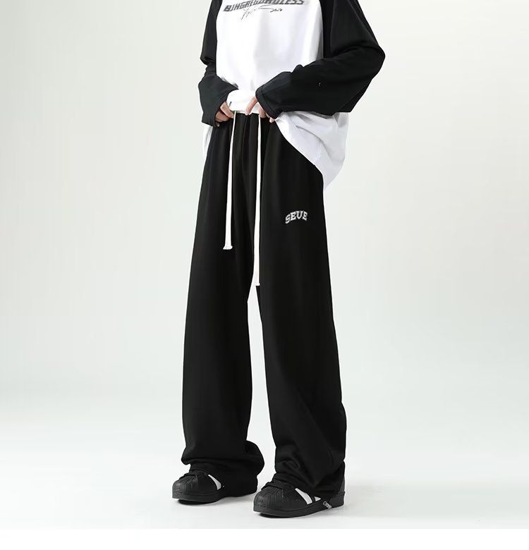 Unisex Trendy Embroidered Straight Leg Sweatpants Loose Fitting American Hip Hop Street Dance Casual Sports Pants Couple Style_viptrois.com