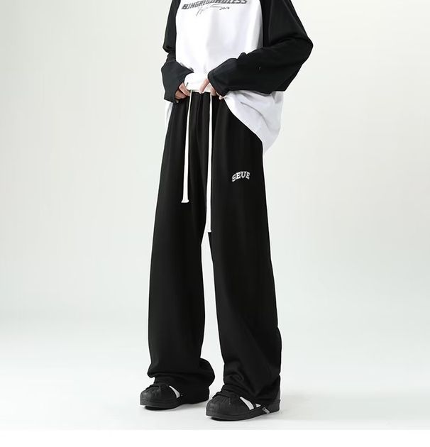 Unisex Trendy Embroidered Straight Leg Sweatpants Loose Fitting American Hip Hop Street Dance Casual Sports Pants Couple Style_viptrois.com