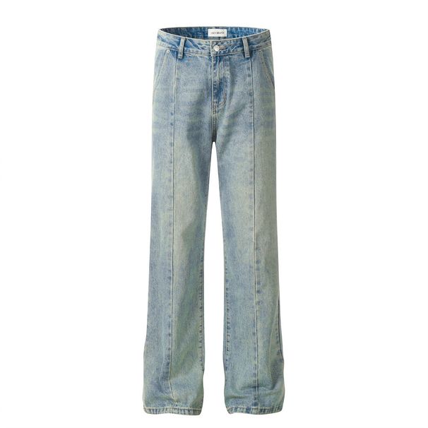 Vintage Washed Casual Denim Men Street Fashion Punk Split Patchwork Back Pocket Design Loose Straight Pants_viptrois.com