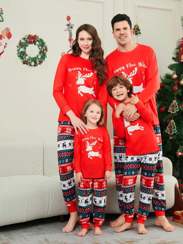Christmas Santa Deer Snowflake letters Christmas family dress printed homewear sleep_viptrois.com