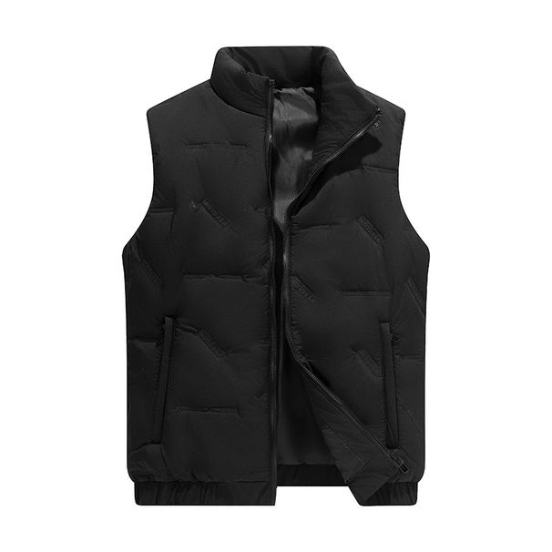 Men's Winter Quilted Vest, Lightweight Warm Work Jacket, Solid Color Stand Collar Sleeveless Coat, Plus Size Padded Vest For Outdoor Activities_viptrois.com