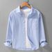 Autumn Men's Striped Simple Long Sleeved Shirt, Classic Casual Loose And Trendy Youth Versatile Men's Shirt_viptrois.com