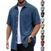 Men's Dark Gray Corduroy Shirt Short Sleeve Cardigan Top Retro Style Versatile Breathable Textured New_viptrois.com